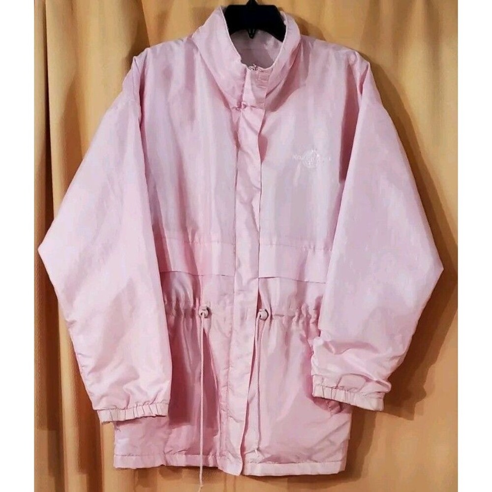 Vtg North Crest Jacket Pink Mid-Length LARGE Fall Spring Lightweight Windbreaker